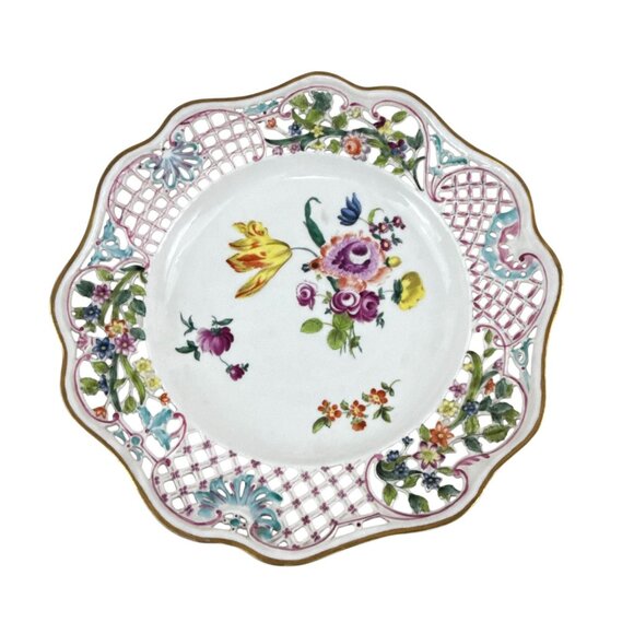Herend Hungary 10" Reticulated Plate Hand Painted Floral #1856 Vintage Porcelain - Picture 1 of 13